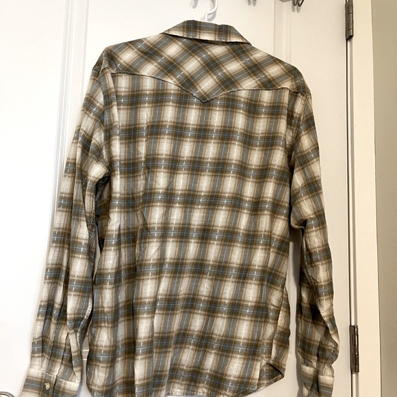 Lucky Brand Blue/Tan Plaid Women’s button down with vertical stitch detail - Picture 3 of 3